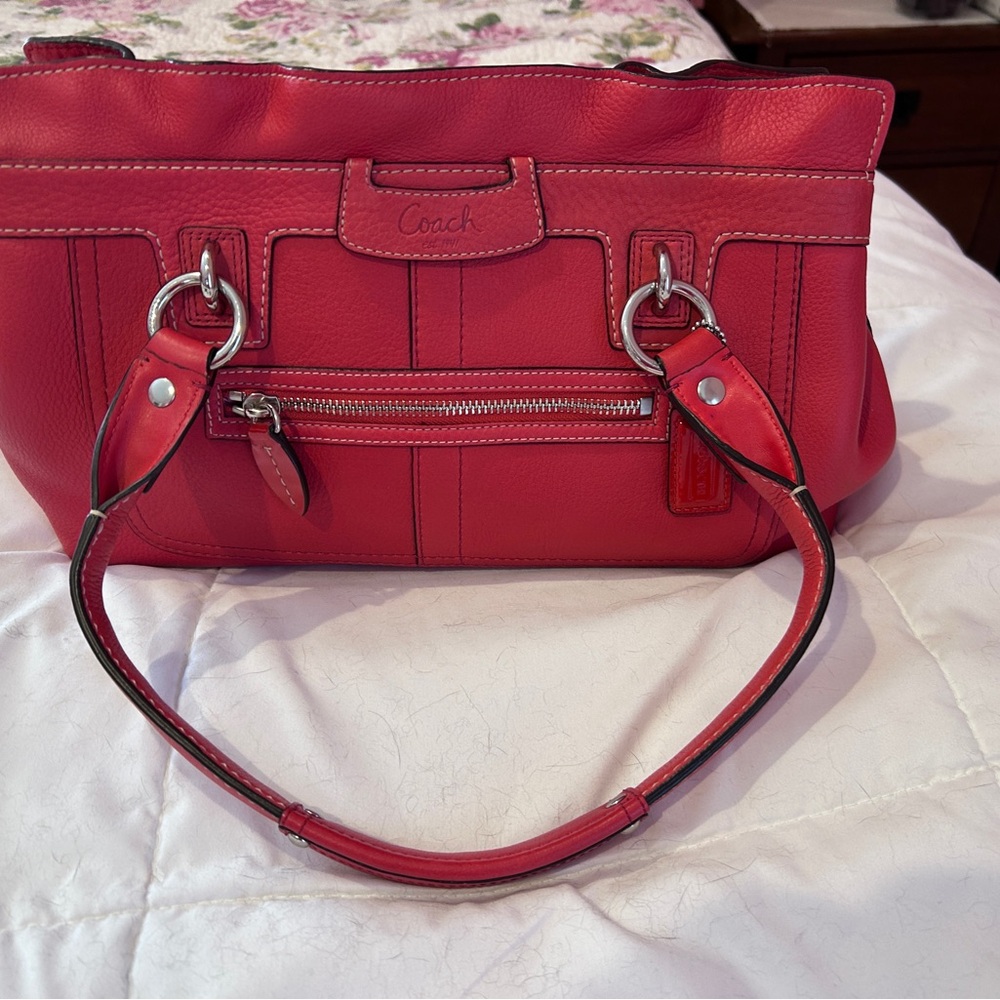 Coach Red Leather Shoulder Bag with Silver Accents